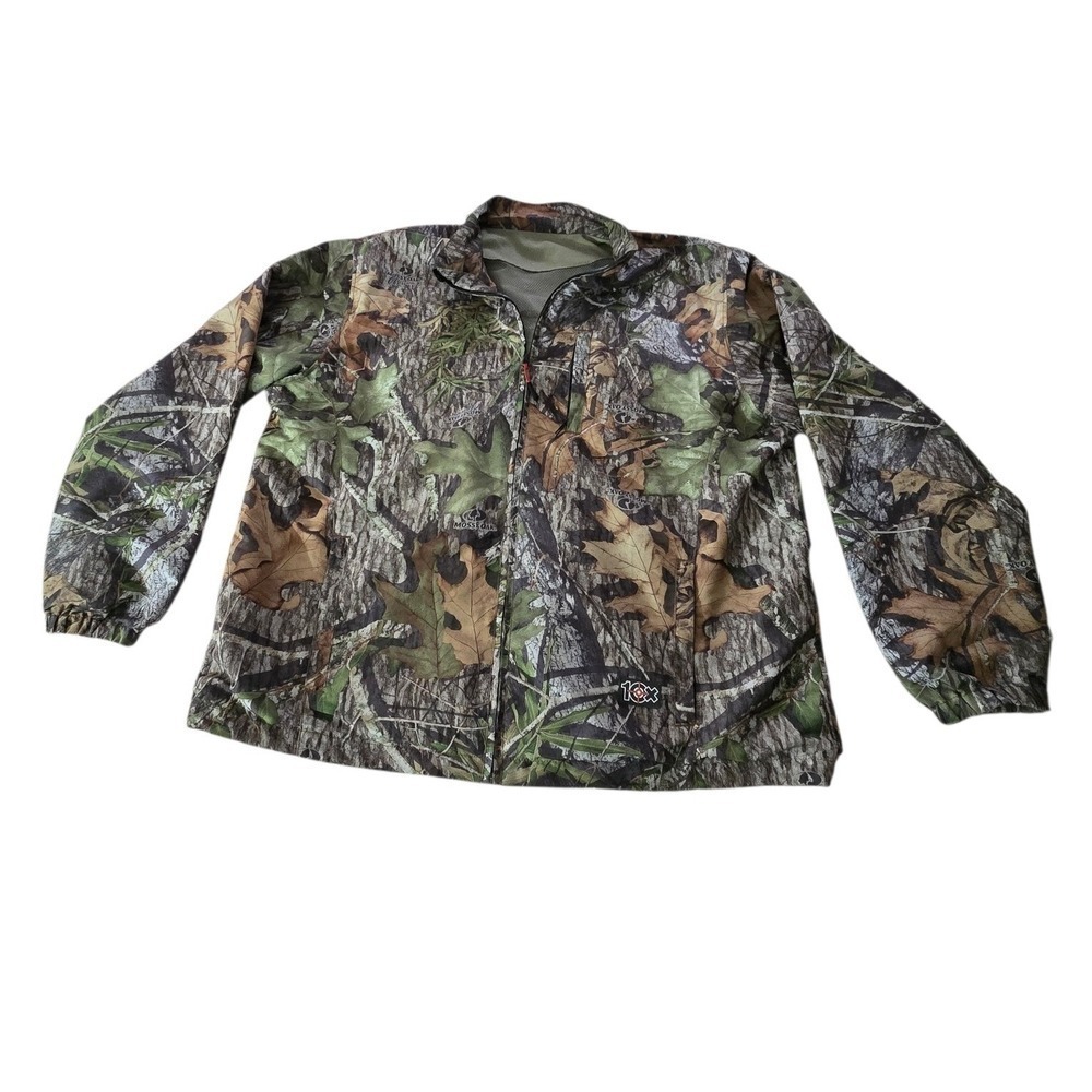 10x Mossy Oak Camo Hunting Jacket Full Zip Mesh Lined Mens XL Green Brown‎